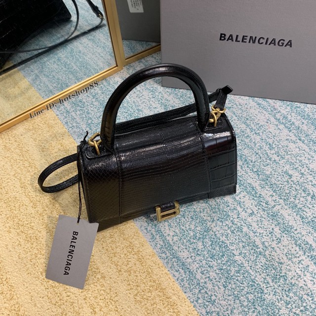 Balenciaga專櫃爆款Hourglass鱷魚紋沙漏包 巴黎世家三拼鱷魚蜥蜴蛇皮沙漏包 fyj1896